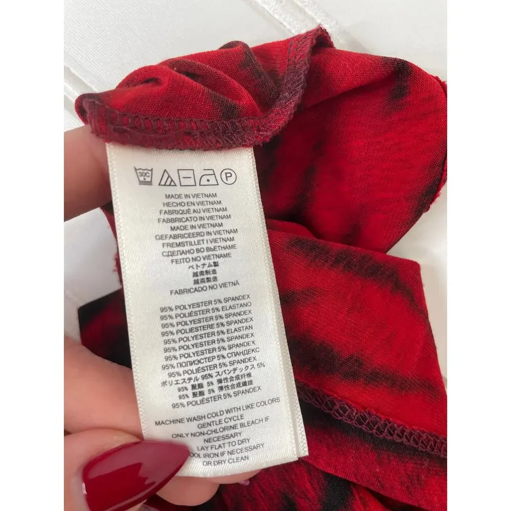 Michael Kors Red And Black Long Sleeve Ruched Midi Faux Wrap Dress Size XS
